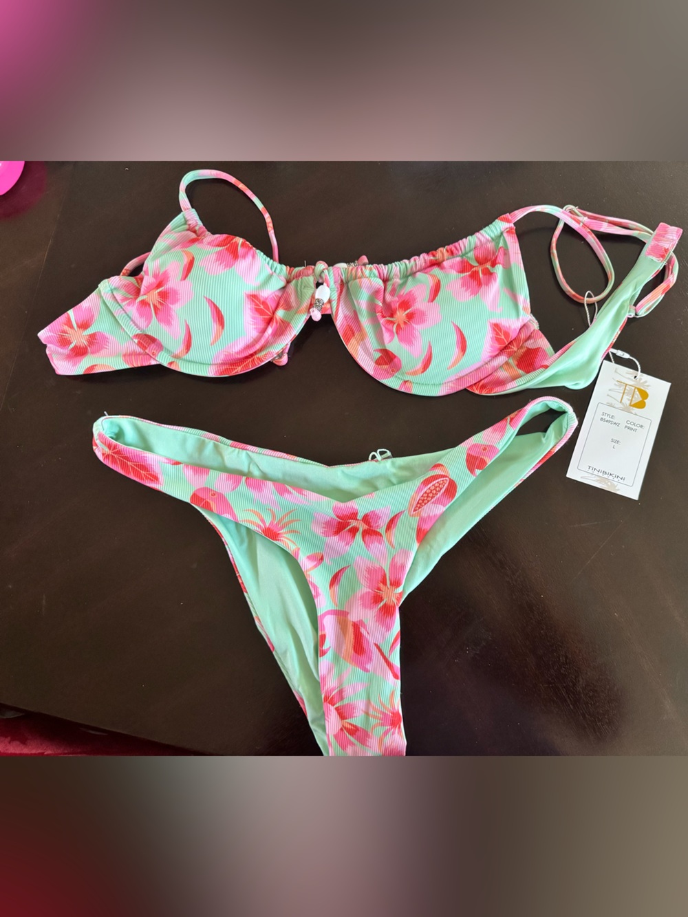 TiniBikini Mint & Pink Floral Print Bikini Set